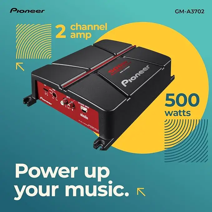 Amplificador automotivo Pioneer GM-A3702 2 canais 500W classe A/B para som de carro