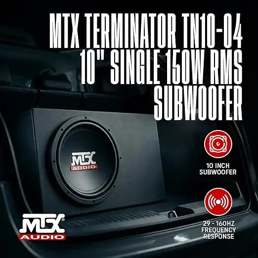 Subwoofer MTX TN10-04 preto de 10 polegadas com 150W RMS e impedância de 4 Ohms