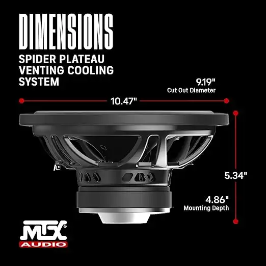 Subwoofer MTX TN10-04 preto de 10 polegadas com 150W RMS e impedância de 4 Ohms