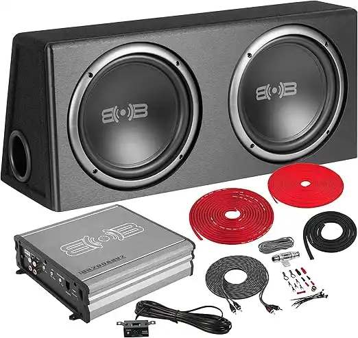 Kit Subwoofer Belva 1000W Dual 10 polegadas com amplificador monobloco, caixa dutada e kit de instalação para som automotivo