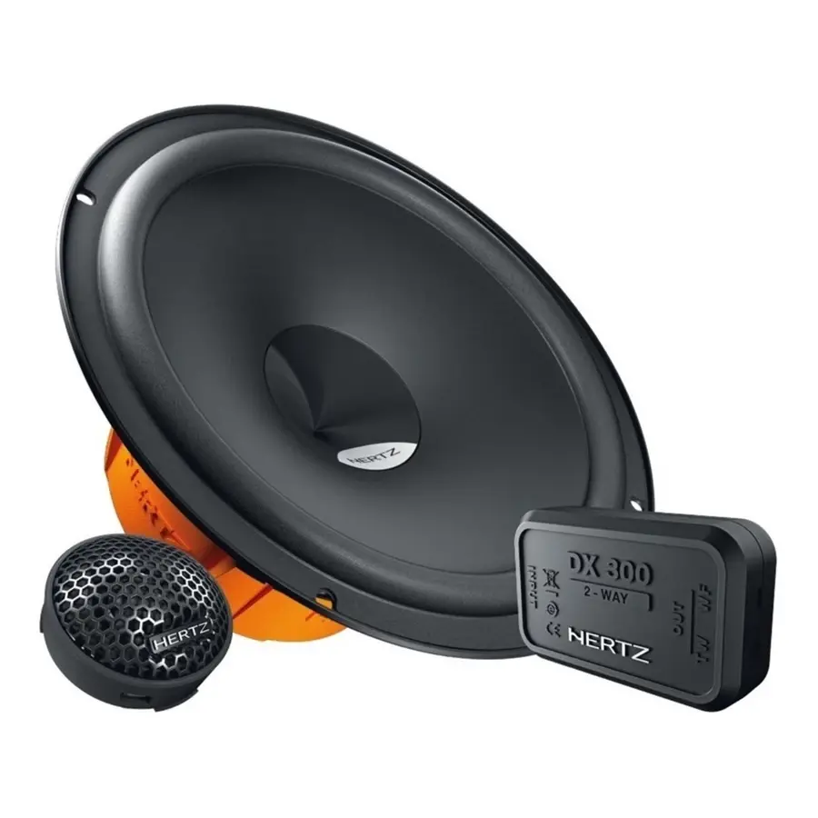 Kit 2 vias Hertz DSK 165.3 com alto falantes coaxiais DCX165.3 para som automotivo premium de alta potência e definição sonora.