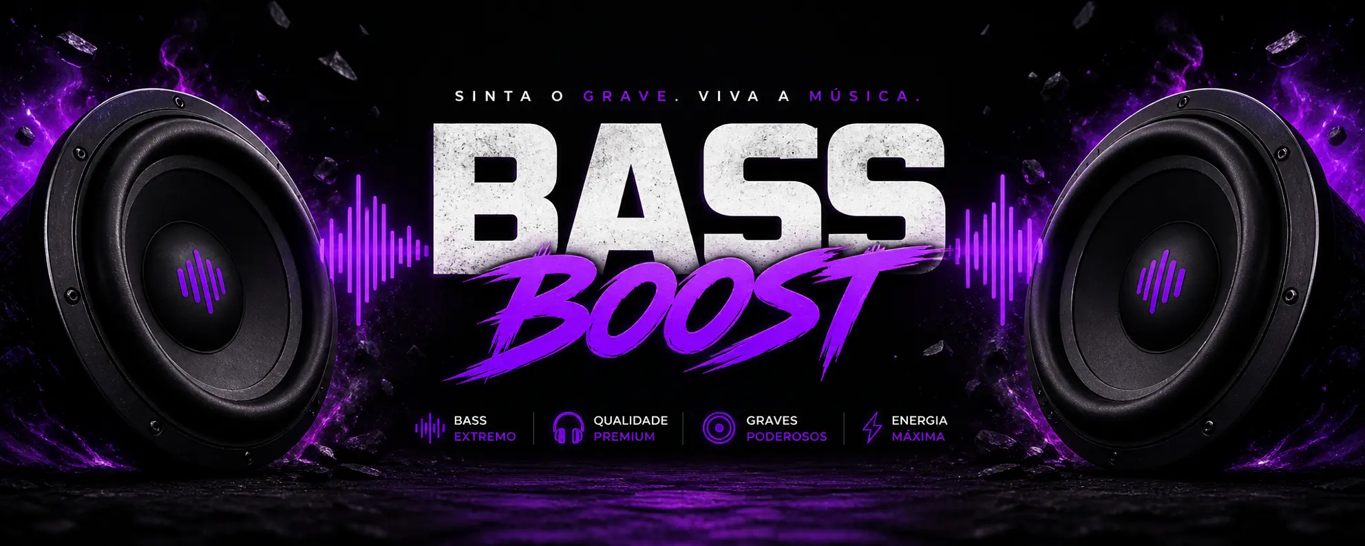 Logotipo Bass Boost para teste de som e subwoofer ou Alto-falante batendo grave forte.