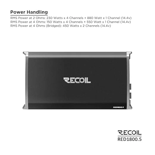 Amplificador Recoil RED1800.5 5 canais estável em 1 ohm"