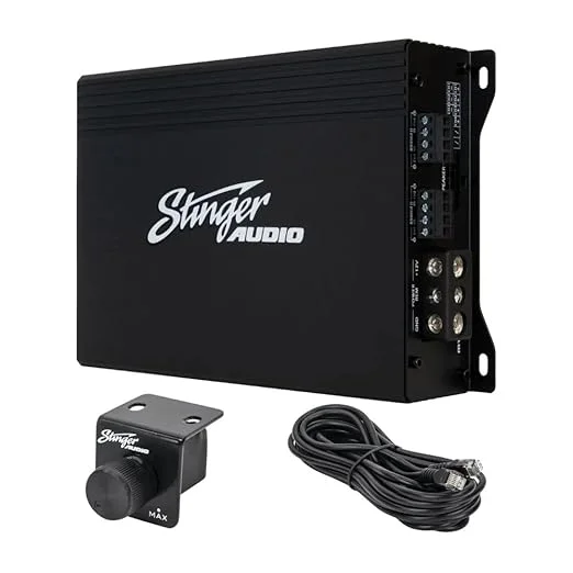 Caixa e detalhes do Amplificador Stinger MT-600.4 de 1000 Watts e 4 canais".