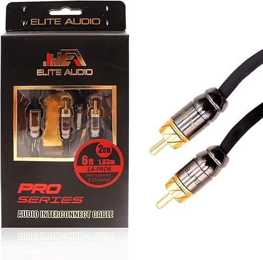 Foto do Cabo RCA Elite Audio Pro Series de 2 canais com blindagem tripla.